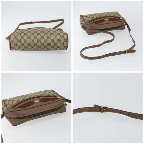 GUCCI GG Supreme Web Sherry Line Shoulder Bag PVC Beige Gold Red Auth bs29489 - Picture 14 of 16